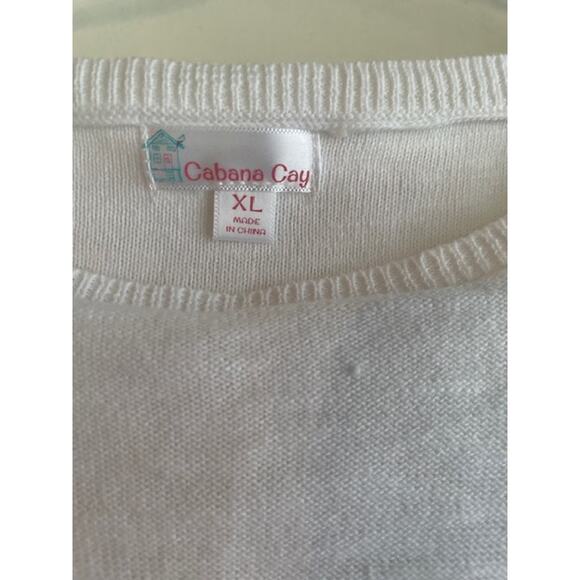 Cabana Bay Size XL White 100% Cotton 1/2 Sleeve Sweater w/ Pink Flamingo Theme - Picture 4 of 5